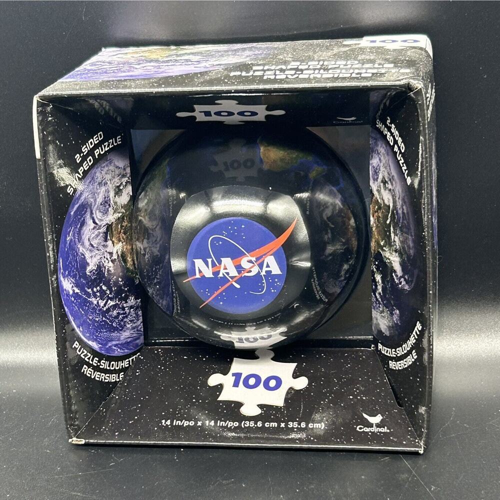NASA EARTH 2-Sided Shaped Jigsaw Puzzle & Storage 100 Piece 14" Diameter NEW